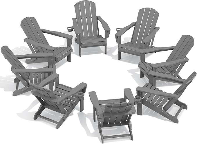 SERWALL Folding Adirondack Chair Set of 8, Adjustable Adirondack Chair with 3 Recline Positions - Photo 1