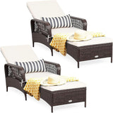 HAPPYGRILL PE Rattan Lounge Chair Set of 2, Outdoor Recliner Patio Chaise Lounger with Extra Waist Pillow - Photo 1