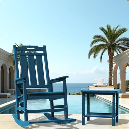 Rocking Chair, Outdoor Rocking Chair for Adults, HDPE Outdoor Chairs with Footboard, All Weather Resistant Porch Rocker, Navy