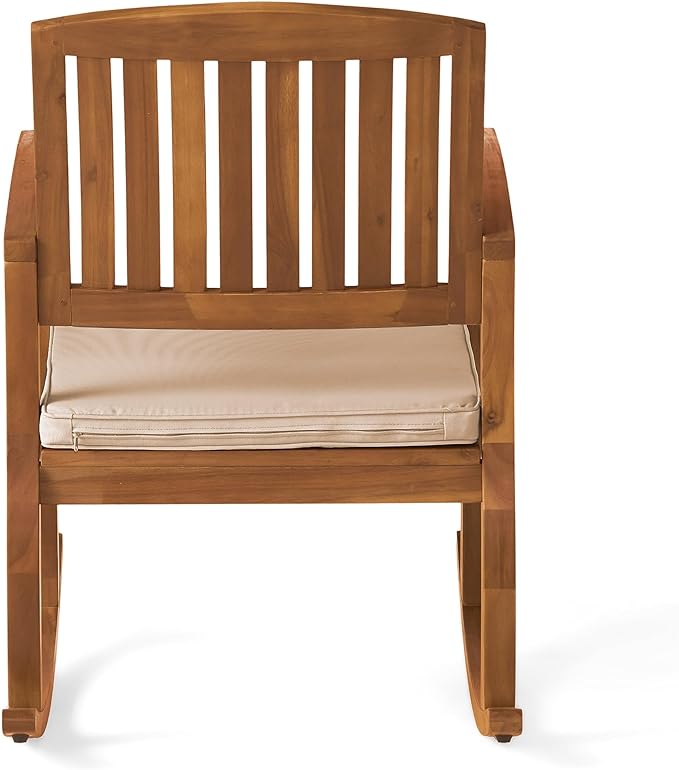 Acacia Wood Patio Outdoor Rocking Chair with Cushions for Garden, Lawn, Backyard, Pool - Photo 8