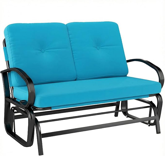Outsunny Outdoor Glider Bench, 2-Person Patio Rocker Loveseat with Tufted Cushions, Steel Frame for Porch, Garden Backyard, Blue