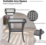 Belord Handwoven Wicker Side Table - 20 Inch Small Outdoor Table 2 Tier Storage with Tempered Glass Top - Photo 5