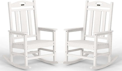 Ciokea Oversized Outdoor Rocking Chairs Set of 2, 380lbs Heavy-Duty Large Patio Rocker, High Back Cozy Porch Chairs, Weather Resistant Patio Rocking Chairs for Outside, Fire Pit, Deck, White