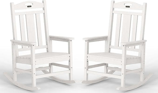 Ciokea Oversized Outdoor Rocking Chairs Set of 2, 380lbs Heavy-Duty Large Patio Rocker, High Back Cozy Porch Chairs, Weather Resistant Patio Rocking Chairs for Outside, Fire Pit, Deck, White