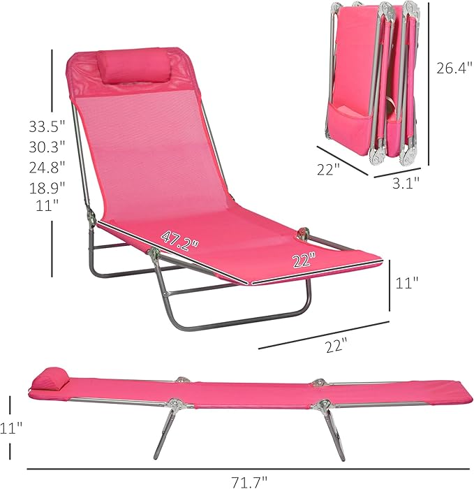 Outsunny 2 Piece Folding Chaise Lounge Chairs, Pool Sun Tanning Chairs with Reclining Back, Breathable Mesh Seat - Photo 3