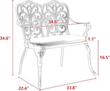 Patio Garden Bench Metal Park Bench Cast Aluminum Outdoor Furniture with Floral Rose for Patio, Park, Lawn - Photo 2
