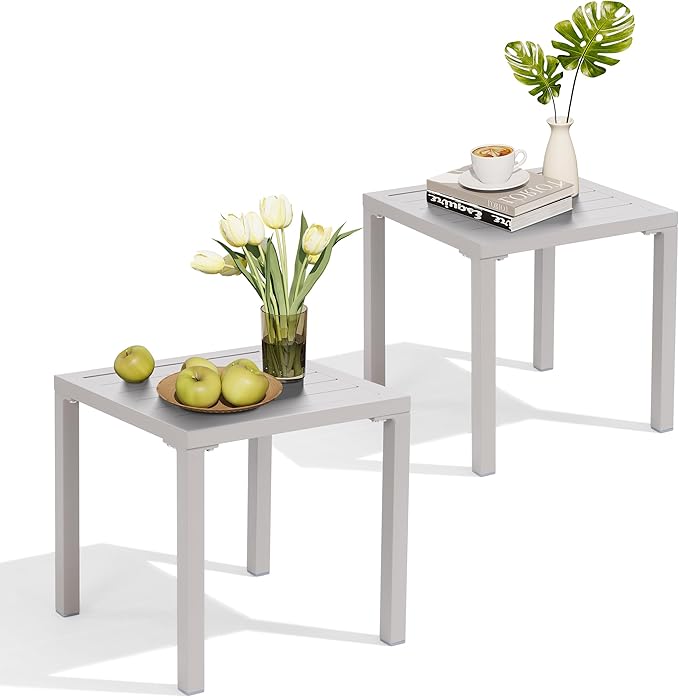 Crestlive Products Aluminum Outdoor Side Table Set of 2, Pool Lounge Chair Side Table, Weather Resistant Small Square Coffee End Table for Patio, Yard, Garden, Porch, Deck, Outdoor
