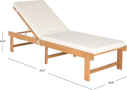 SAFAVIEH Outdoor Collection Inglewood Natural Solid Wood/Beige Cushion Adjustable Chaise Lounge Chair (PAT6723A)