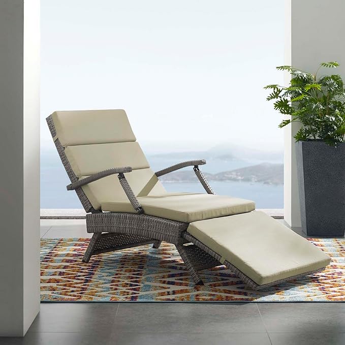 Modway Envisage Outdoor Patio Wicker Rattan Chaise Lounge in Light Gray Beige - Photo 2