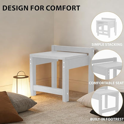 Stackable HDPE Foot Stool - All-Weather Indoor/Outdoor Seating for Patio, Living Room & Bathroom, Waterproof Windproof Heavy-Duty High-Density PE Step Stool, 2 Sets, White
