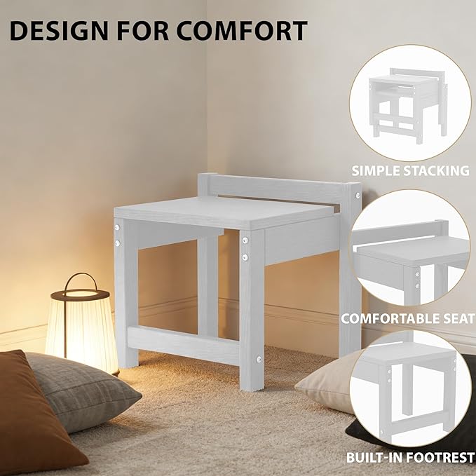 Stackable HDPE Foot Stool - All-Weather Indoor/Outdoor Seating for Patio, Living Room & Bathroom, Waterproof Windproof Heavy-Duty High-Density PE Step Stool, 4 Sets, White