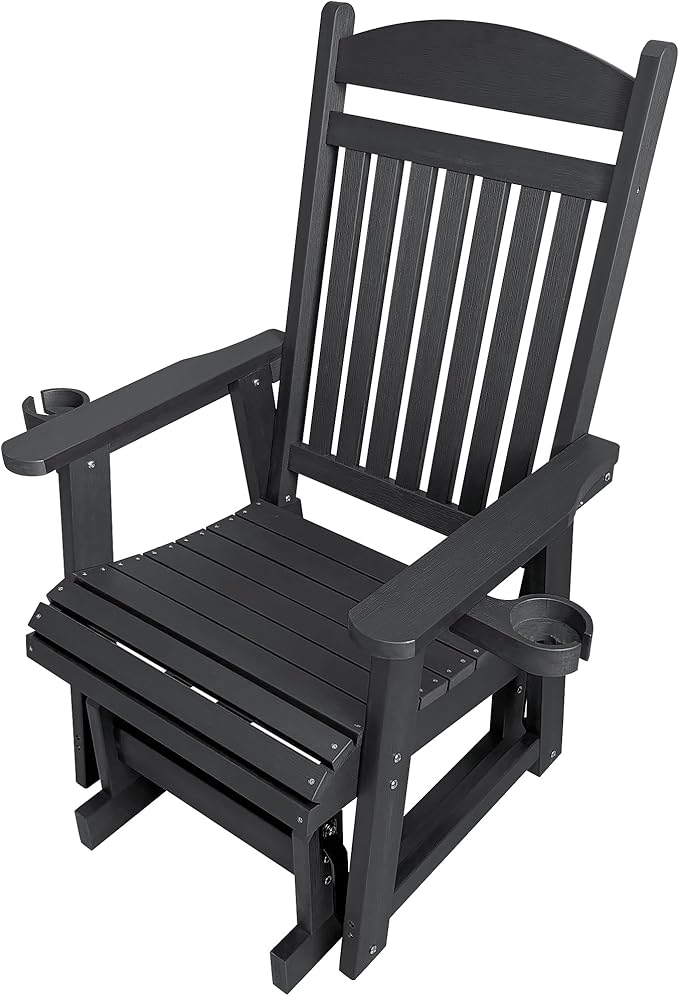 Poly Lumber Patio Glider for One Person, with Cup Holders, High Backrest and Deep Contoured Seat, HIPS Material - Photo 8
