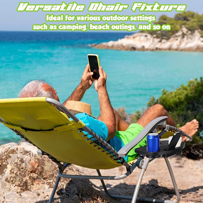 4 Pieces Zero Gravity Chair Tray Beach Chair Cup Holder Attachment Universal Clip on Multifunctional Recliners Table with Mobile Device Slot and Snack Tray/Black