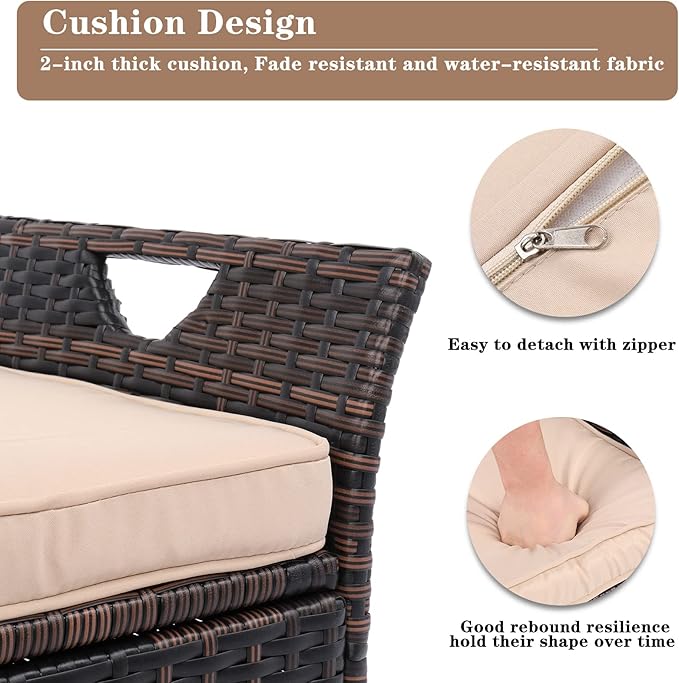 Outvita 40 Gallon Outdoor Storage Box, Patio Rattan Storage Bench with Cushion for Backyard, Balcony, Poolside, Garden, Brown
