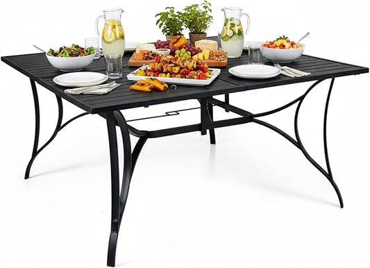 Tangkula 60" x 60" Metal Patio Dining Table for 8, Square Heavy Duty Outdoor Dining Table with Umbrella Hole, 8-Person Outside Dining Furniture for Porch, Garden, Balcony and Backyard