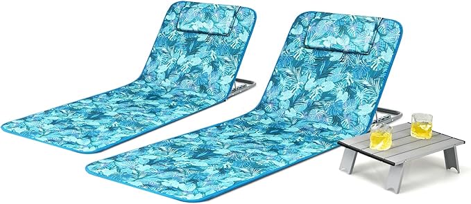 COSTWAY 3-Piece Beach Lounge Chairs, Outdoor Lounger with Side Table, 5 Reclining Positions - Photo 1