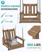 SERWALL HDPE Single Porch Swing Set of 2, Heavy Duty Single Person Swing Chair with 2 Polypropylene Hanging Ropes - Photo 8