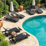 Wicker Outdoor Lounge Chairs with Pull Out Side Table, Pool Lounge Chairs Set of 6, Rattan Outdoor Lounger - Photo 1