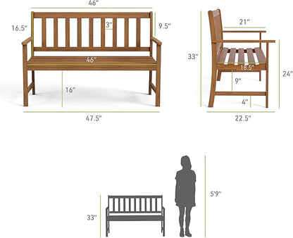 Greemotion Borkum 4-Feet Eucalyptus Solid Wood Outdoor Bench, Garden Chair for Patio Backyard Porch, Natural