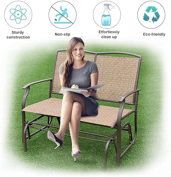 Outdoor Swing Glider Chair for 2 Persons, Rocking Seating Patio Bench w/Coated Steel Frame, Patio Loveseat for Backyard - Photo 5