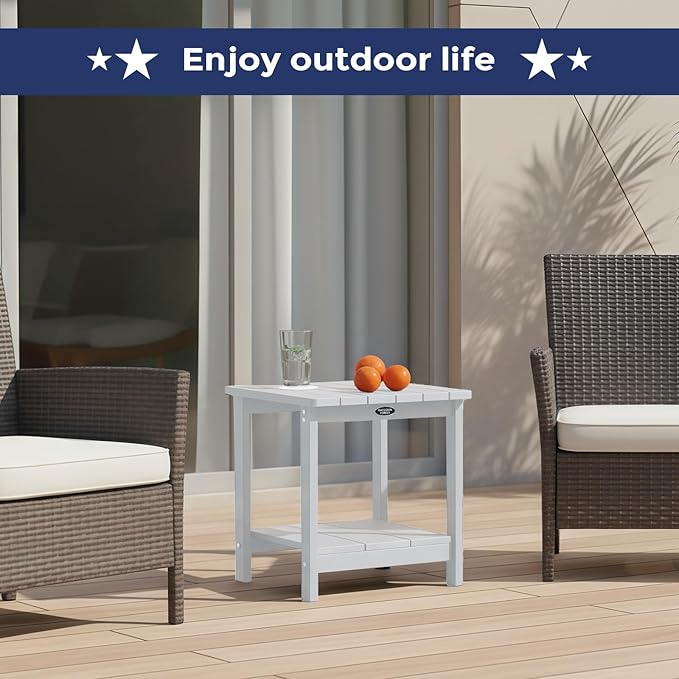Square Outdoor Side Table Adirondack Side Table, Waterproof & 2-Tier Small End Table for Patio, Beach Chair & Poolside - Photo 9