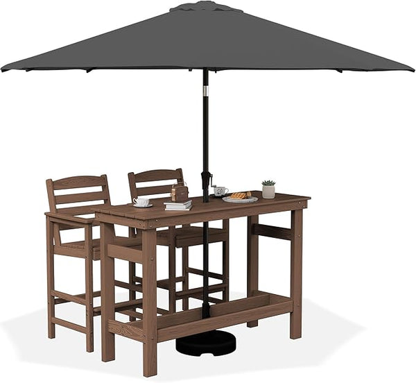 SERWALL Outdoor Bar Set with 9ft Umbrella, All-Weather HDPE Patio Bar Chairs and Table, Outdoor Furniture Set - Photo 1