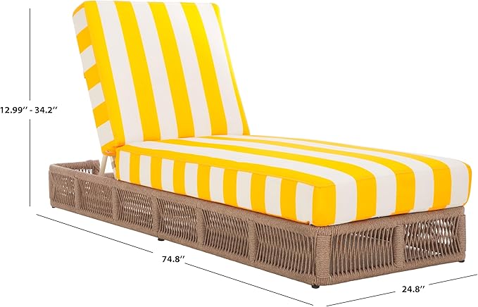 SAFAVIEH Outdoor Collection Gillian Heather Tan & Yellow Stripe Chaise Lounge Chair (Fully Assembled) - Photo 3