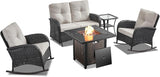 Belord 5 Pieces Patio Furniture Set with 50000 BTU Propane Fire Pit Table, All-Weather Patio Rocking Chairs - Photo 1