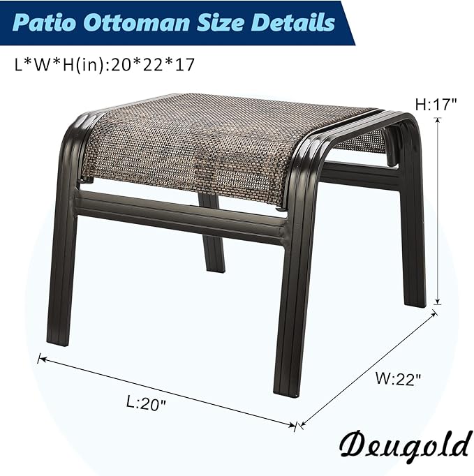 Outdoor Patio Foot Rest Ottoman Seat Textilene Portable Metal Footstool Portable Patio Chairs 2 Set Brown - Photo 3