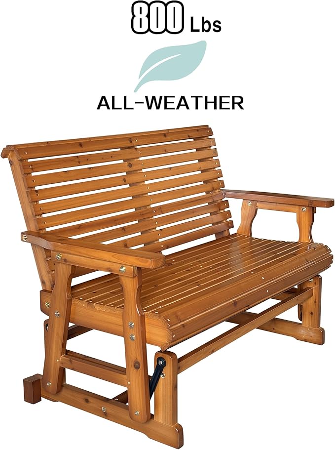 Fortune Candy Wooden Patio Glider with High Roll Back and Deep Contoured Seat, Solid Fir Wood, 2-Seater - Photo 3