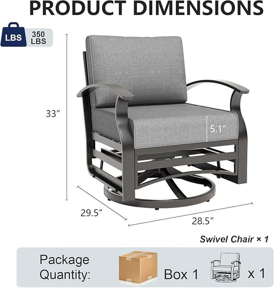 Gotland Outdoor Furniture, Metal Outdoor Swivel Chair with 5.1’’ High-Resilience Seat Cushions 6.2’’ Thick Back Pillow 29.5’’ Deep Seat Removable Cushions, Patio Furniture for Lawn, Porch
