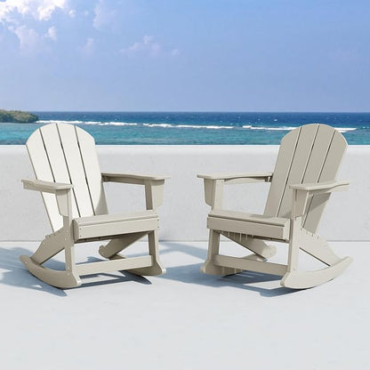 WO WESTIN OUTDOOR HDPE Laguna Outdoor Rocking Poly Adirondack Chair (Set of 2), Sand