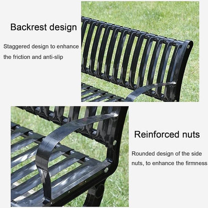 2-3 Seater Metal Garden Bench, All-Weather Park Bench Chair with Backrest, Outdoor Furniture Leisure Porch Seating for Balcony, Backyard, Lawn and Poolside