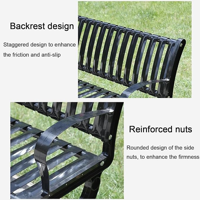 2-3 Seater Metal Garden Bench, All-Weather Park Bench Chair with Backrest, Outdoor Furniture Leisure Porch Seating for Balcony, Backyard, Lawn and Poolside
