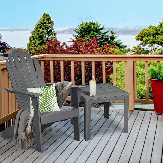 Giantex Adirondack Chair Set of 2 Acacia Wood Outdoor Chairs with 350 lbs Weight Capacity, Lounge Chair Armchair for Yard, Patio, Garden, Poolside, Balcony, Deck Fire Pit Chairs, Gray