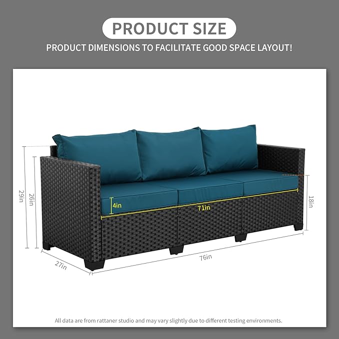 Rattaner Outdoor Furniture Outdoor Couch Patio Furniture 3-seat Sofa Deep Seat Hight Backrest with Waterproof Cover and - Photo 2