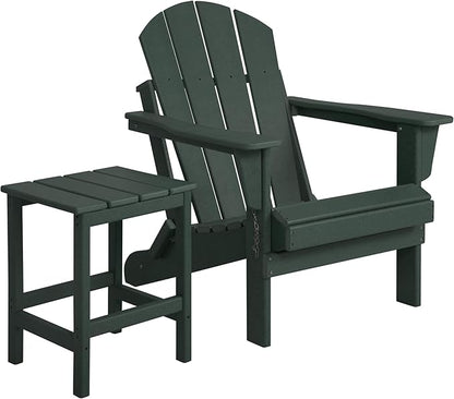 WO WESTIN OUTDOOR HDPE Laguna Outdoor Poly Adirondack Chair with Side Table, Dark Green