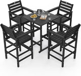 5-Piece Bar Height Outdoor Table and Chairs Set, HDPE Wood Grain Patio Bar Table and Chairs with Heart Cutout Design - Photo 8
