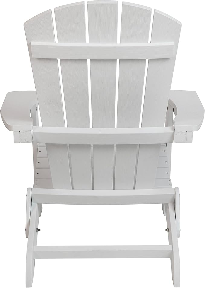 Flash Furniture Charlestown Commercial Folding Adirondack Chair - White - Poly Resin - Indoor/Outdoor - Weather Resistant