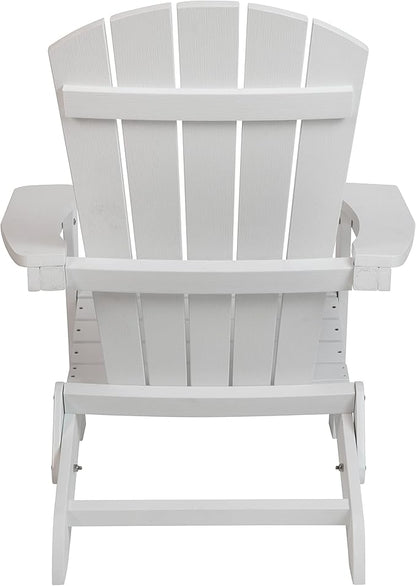 Flash Furniture Charlestown Commercial Folding Adirondack Chair - White - Poly Resin - Indoor/Outdoor - Weather Resistant