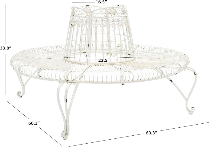 Safavieh PAT5019B Outdoor Collection Ally Darling Antique White Wrought Iron 60-inch Round Tree Bench