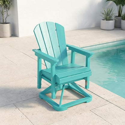 HDPE Swivel Glider Chair Outdoor, Weather Resistant Adirondack Outside Rocking Chair, Wooden Textured Outdoor Swivel Chair for Porch, Balcony, Poolside, Backyard (Aruba Blue)