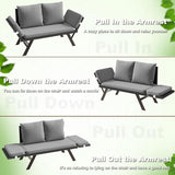 TAVATA Outdoor Patio Sofa, Woven Rattan Patio Loveseat with Adjustable Armrests & Removable Cushions - Photo 7