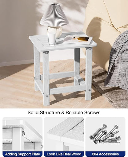 YEFU Outdoor Side Table for Patio: 16" HIPS Weather - Resistant Adirondack Tables Set of 2 - Small Square End Tables for Backyard Pool Porch Balcony - Indoor Outdoor Durable Table White