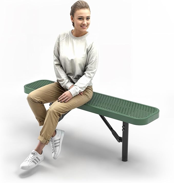 Heavy-Duty Outdoor Metal Bench, Thermoplastic-Coated, Inground, Weatherproof, Commercial-Grade for Parks, Gardens, Patios, Stores & More (4 Ft - Inground, Green)