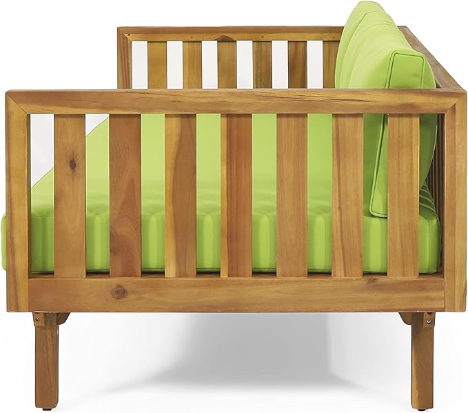 Claremont Outdoor 3 Seater Daybed with Cushions - Acacia Wood - Teak/Green - Photo 9