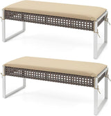 HAPPYGRILL Patio Rattan Loveseat Bench Ottoman, 43 Inch Outdoor Seat with Metal Legs & Seat Cushion - Photo 1