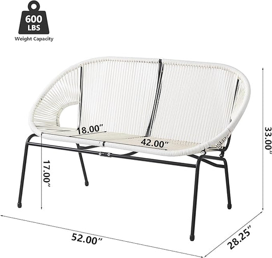 GDFStudio Patio Loveseat All-Weather Rattan 2 Seater Sofa Outdoor Patio Furniture Set for Balcony Poolside Backyard, White