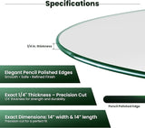 14 inch Round 1/4" Thick Pencil Polished Edge Glass Table Top with 6 Bumpers - Tempered - Photo 4