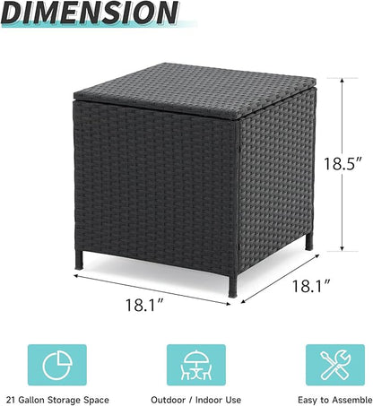 Verano Garden Outdoor Wicker Side Table, Small Storage Rattan Wicker End Table, Square Resin Coffee Table for Garden Porch Deck Living Room Backyard (Black)